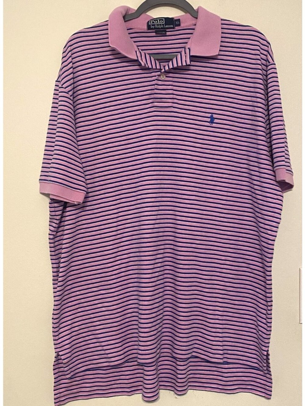 PRL Polo Ralph Lauren Pink Blue Stripe Blue Pony Polo Shirt 100% Cotton Men's XL